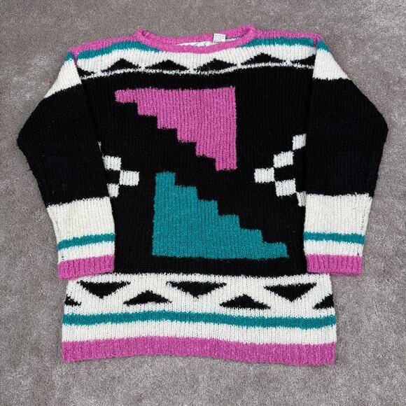 Vtg Abstract Sweater Size M Funky Color Block Shapes Gloria Vanderbilt Artsy - Picture 1 of 4